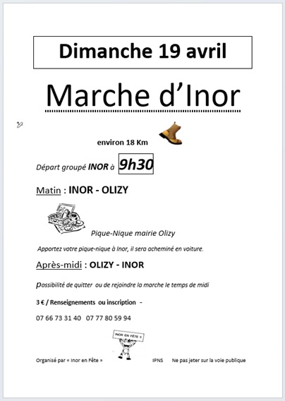 Marche à Inor le dimanche 19 avril
